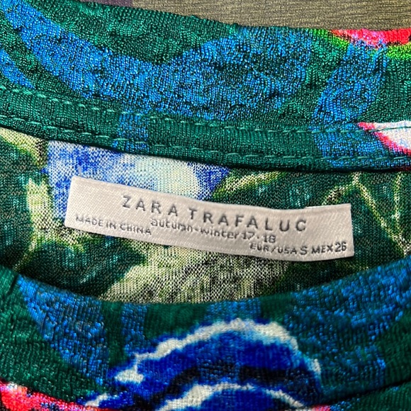 Zara Textured Green Floral Print Dress Gathered Side Size S Long Sleeve Bodycon - Picture 5 of 16